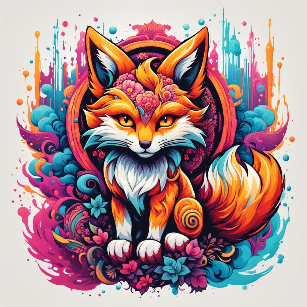 Kitsune in Graffiti Art Style for T-Shirt