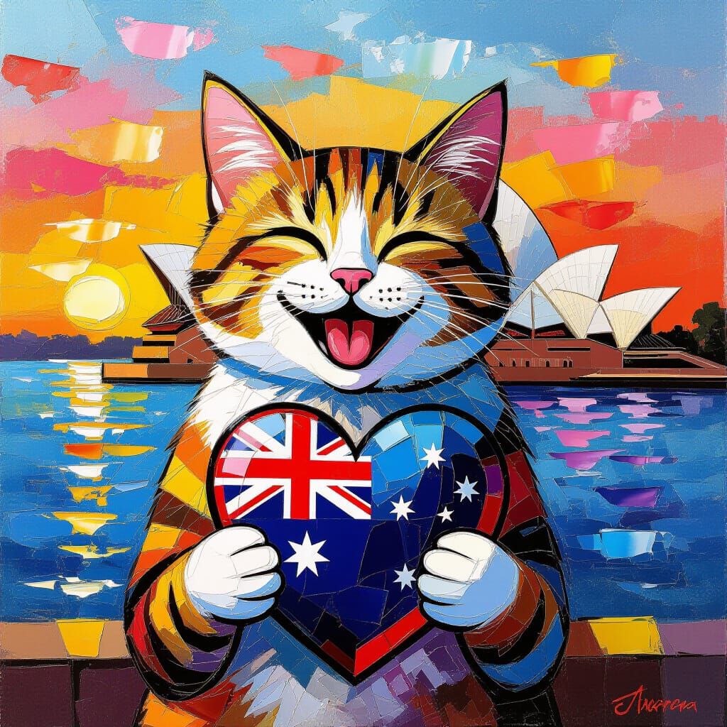 Happy Tomcat Holding Australian Heart by Sydney Opera House