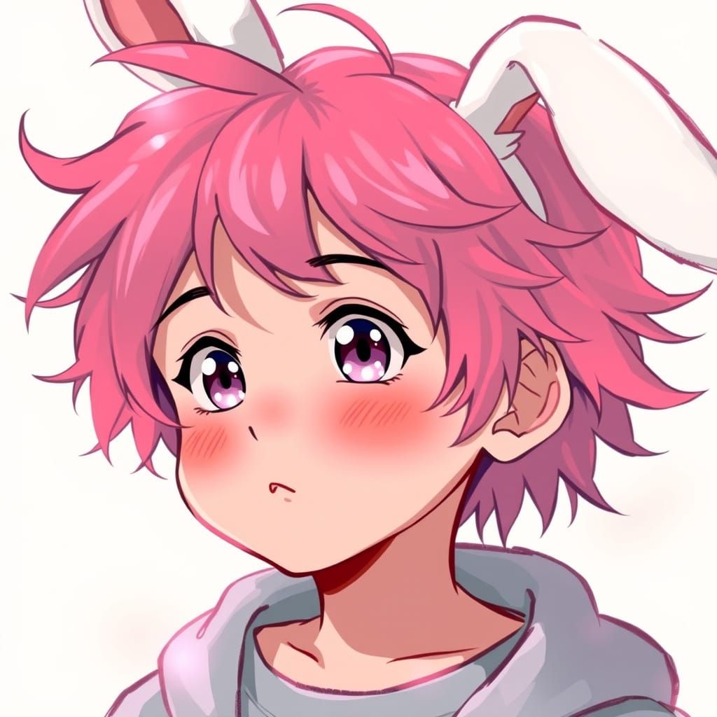 Youthful Boy with Vibrant Pink Hair and Bunny Ears