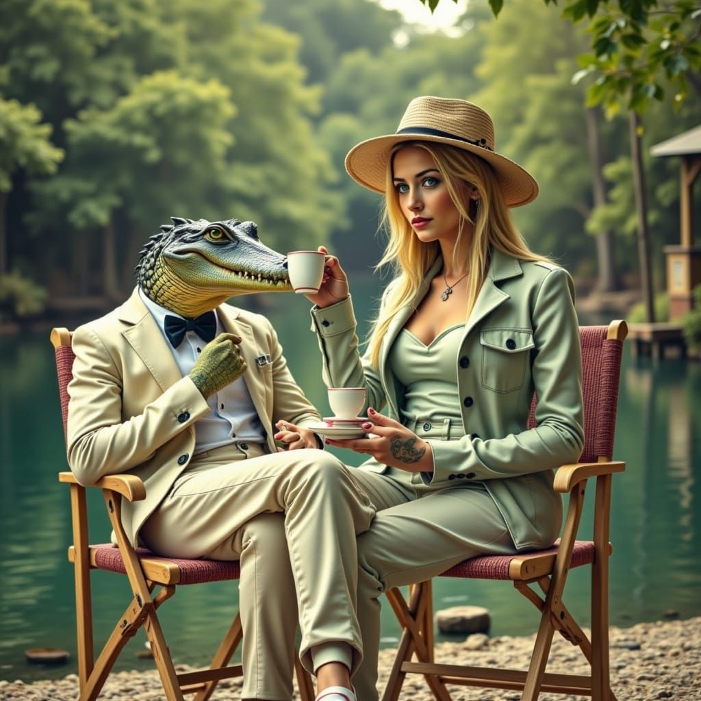 Elegant Safari Tea Party with Crocodile Gentleman