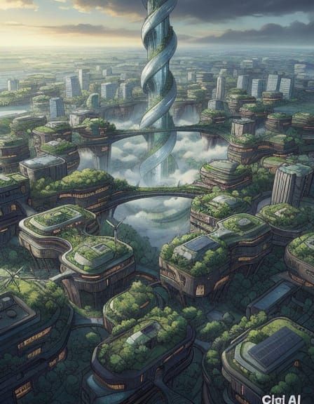 Futuristic Green City with Kengo Kuma Inspired Wooden Archit...