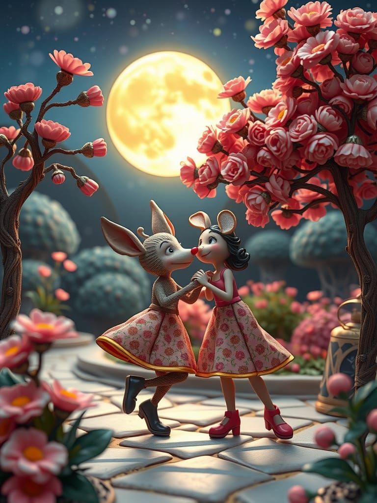 Dream Dance Beneath Pastel Moon: 3D Digital Art