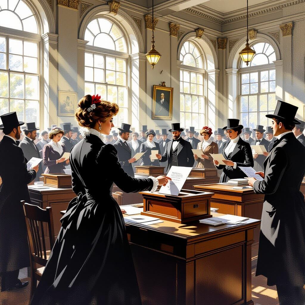 Kate Sheppard Casts Vote for NZ Parliament in Historic Illus...