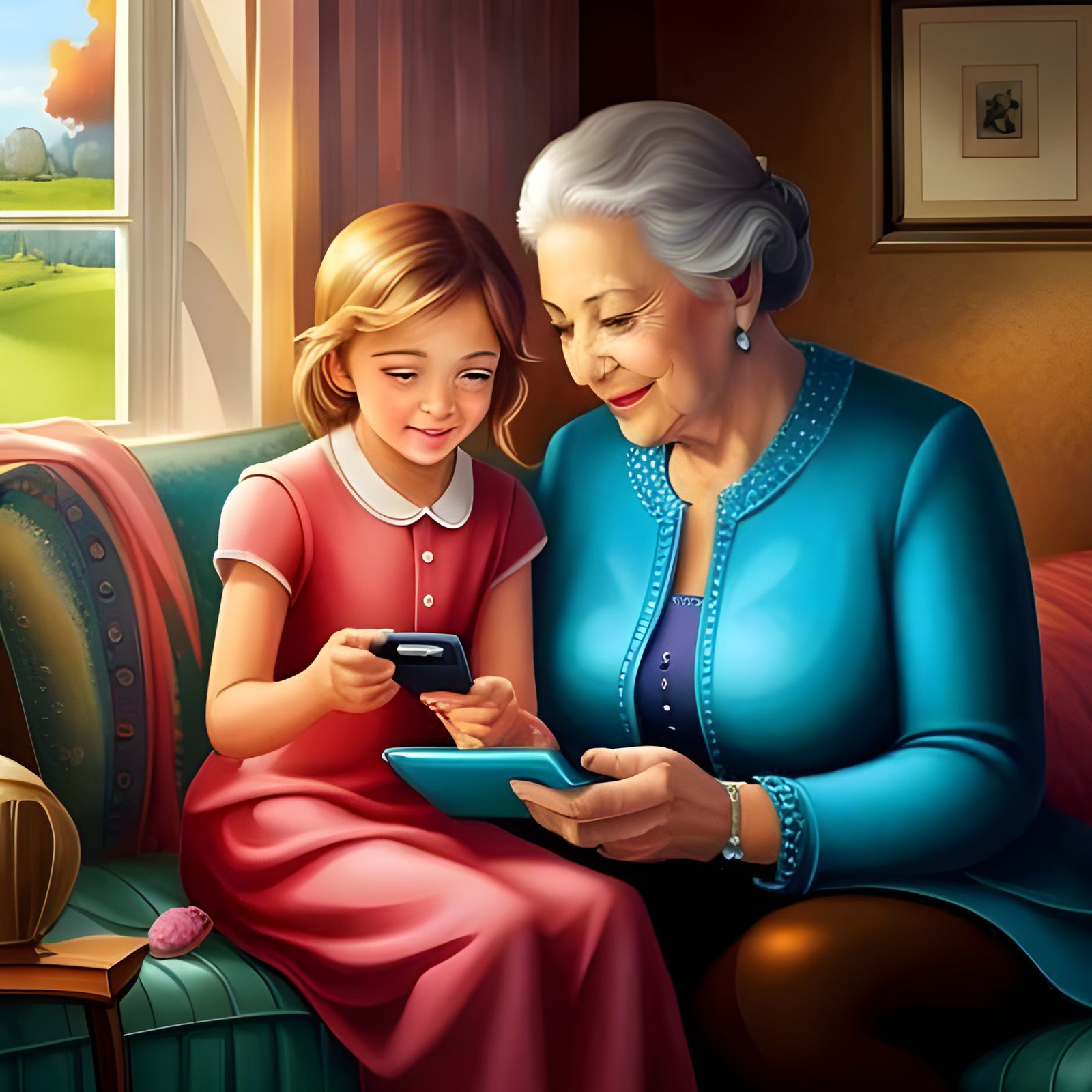 Granddaughter Teaches Grandmother Smartphone: Hyperdetailed ...