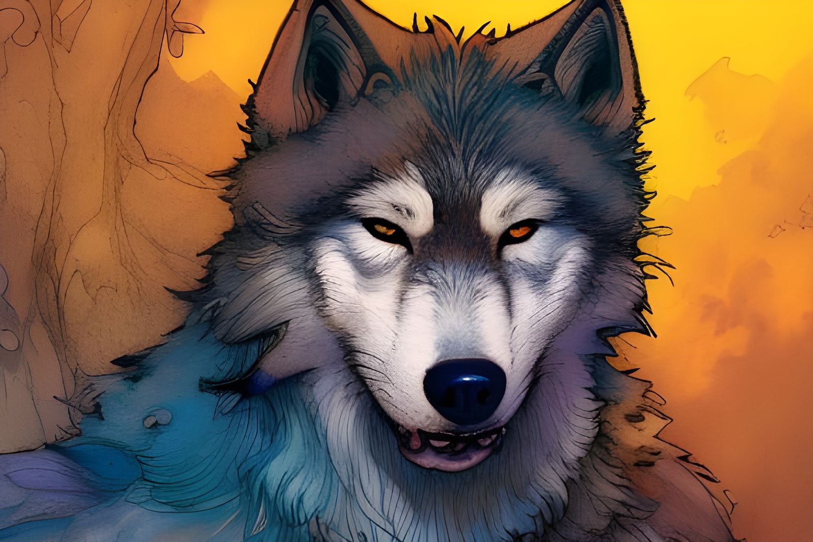 Direwolf Portrait with Iridescent Highlights