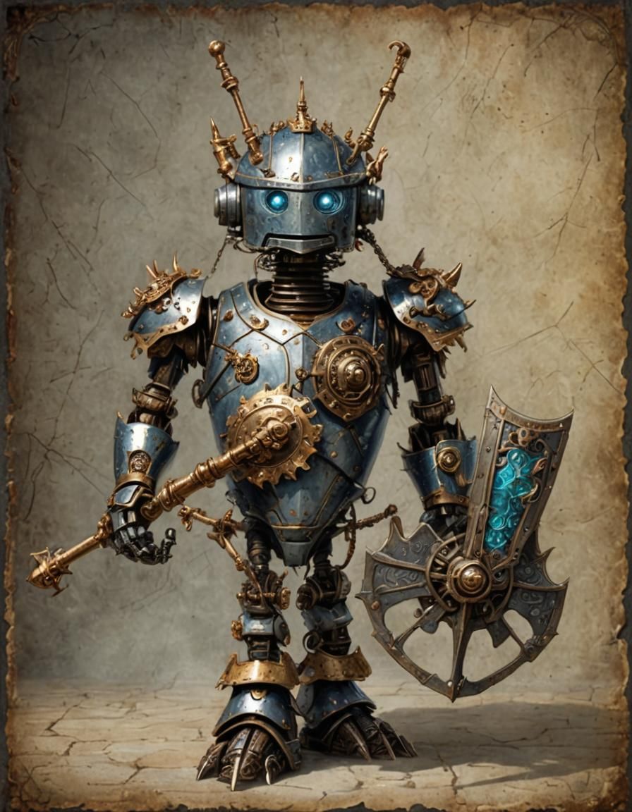 Medieval Robot Artificer with Shield and Mace
