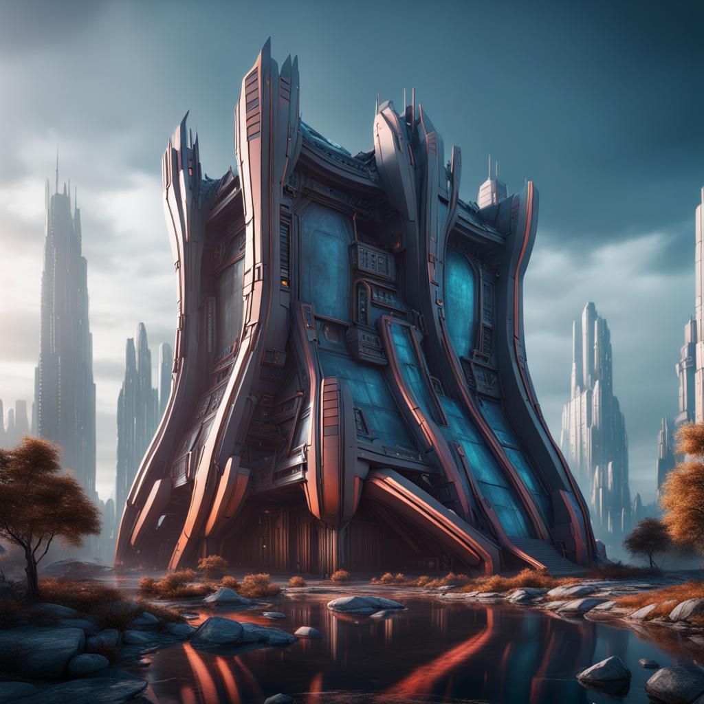 Futuristic Building in Detailed Matte Painting Style