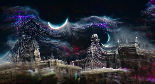 Eldritch Moon Presence in Astral Landscape