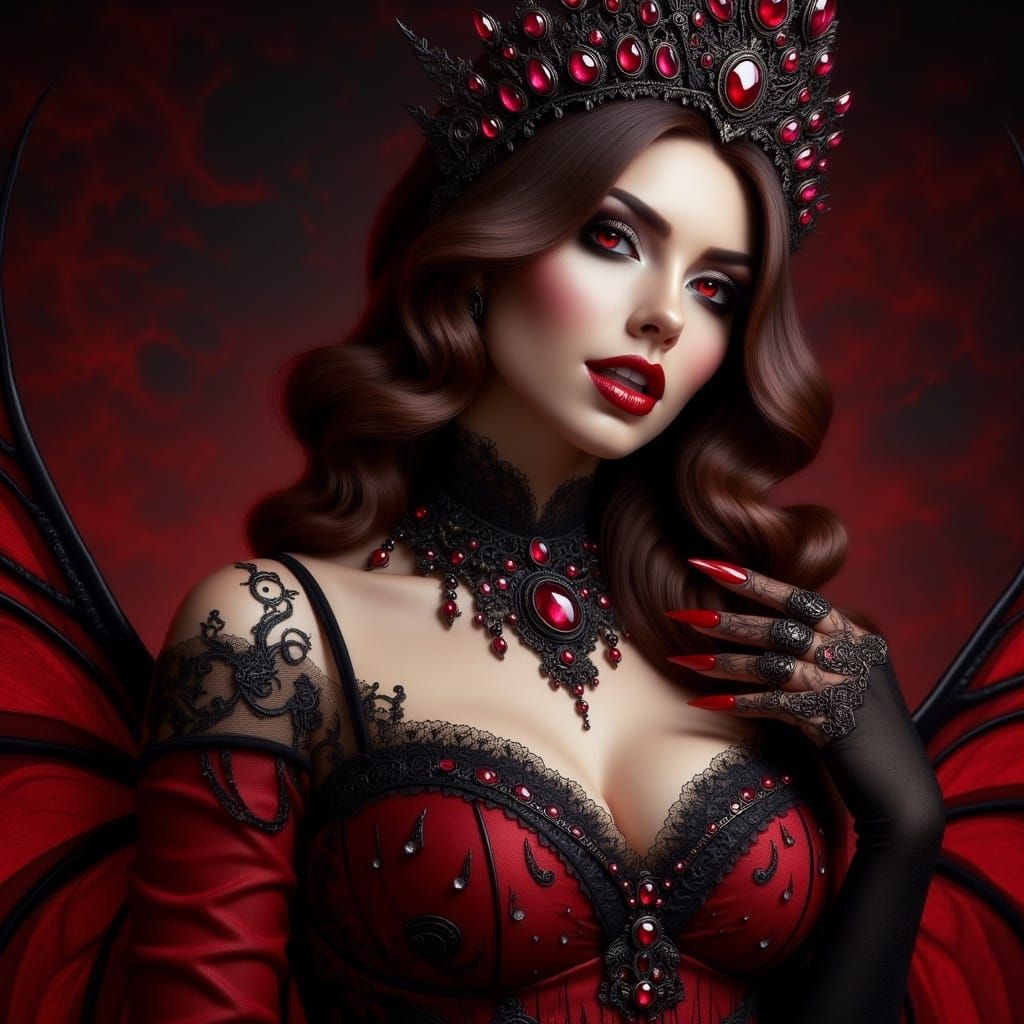 Hyperrealistic Vampire Woman Portrait in Crimson and Black