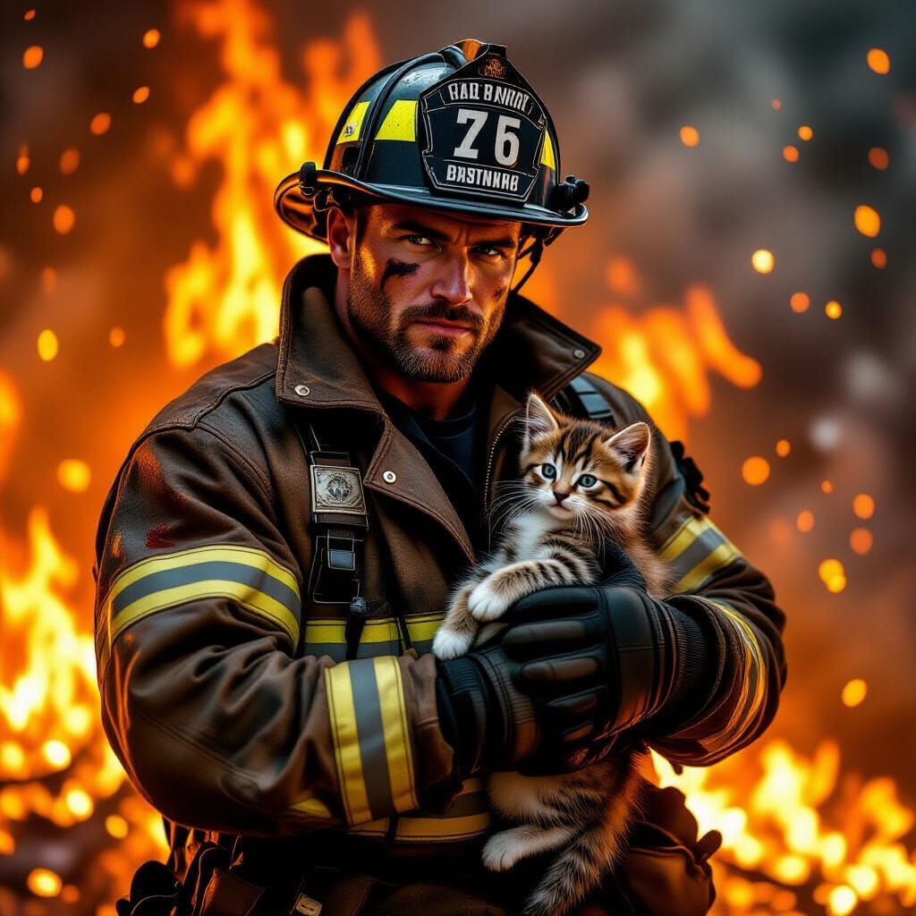 Heroic Firefighter Rescues Kitten Amidst Raging Inferno