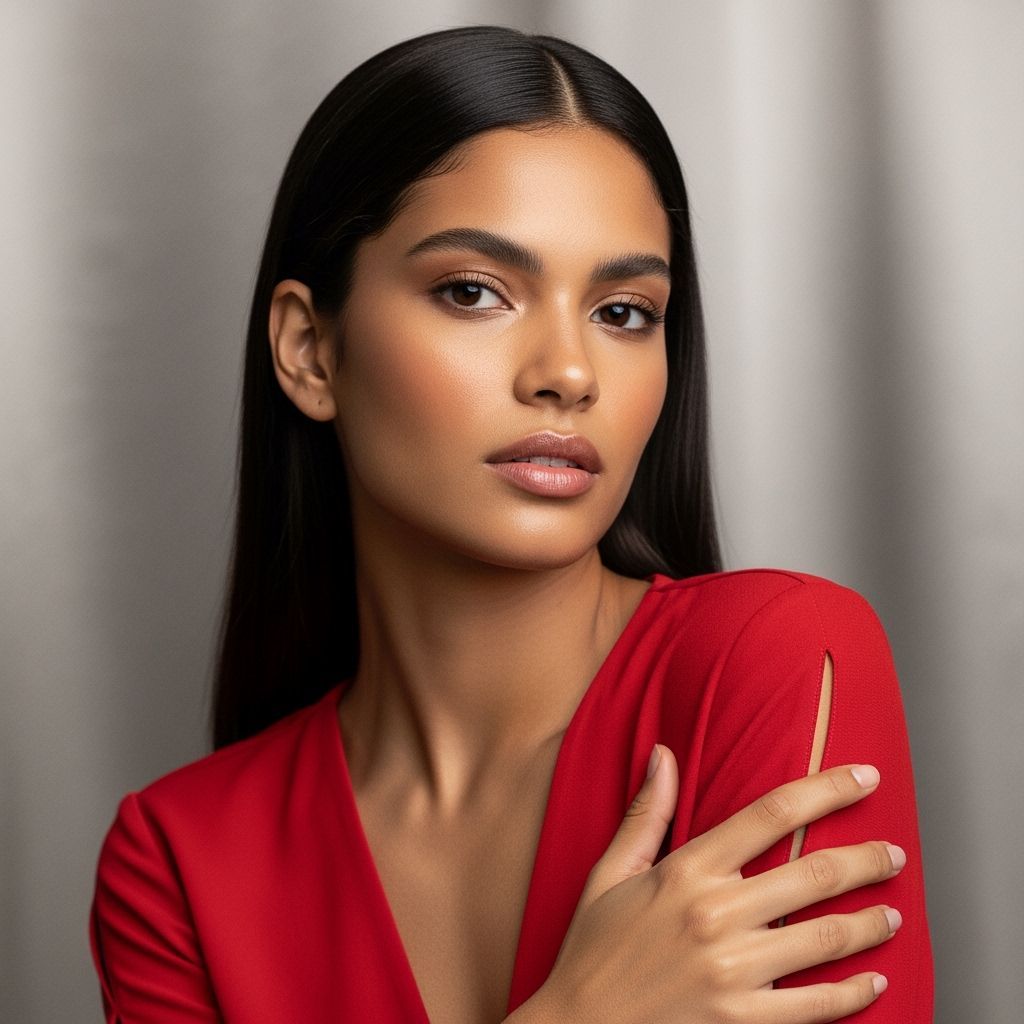 Elegant Portrait of Woman in Red Lace Bra