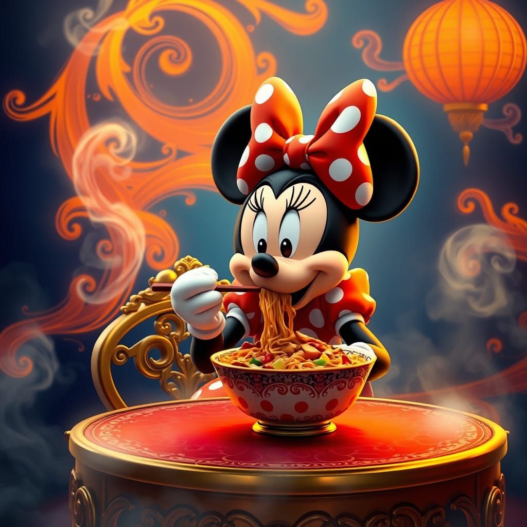 Minnie Mouse Surprised by Spicy Chicken Noodles in a Dreamli...
