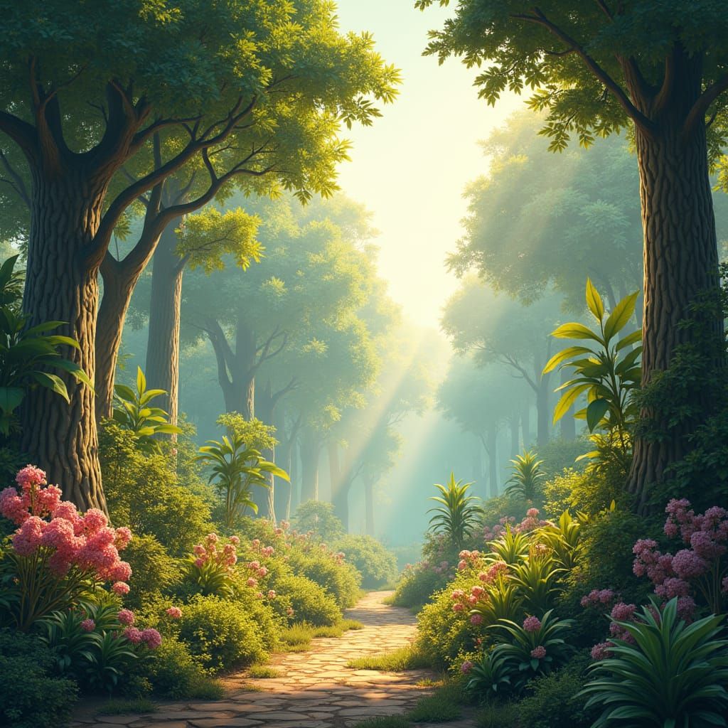 Radiant Sustainable Forest with Lush Biodiversity