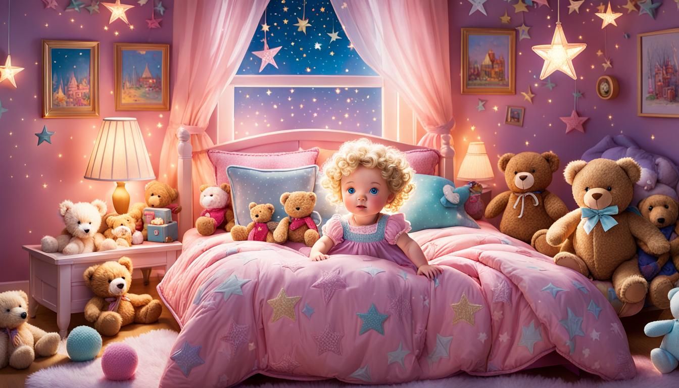 Dreamy Baby Girl in Magical Starry Bedroom