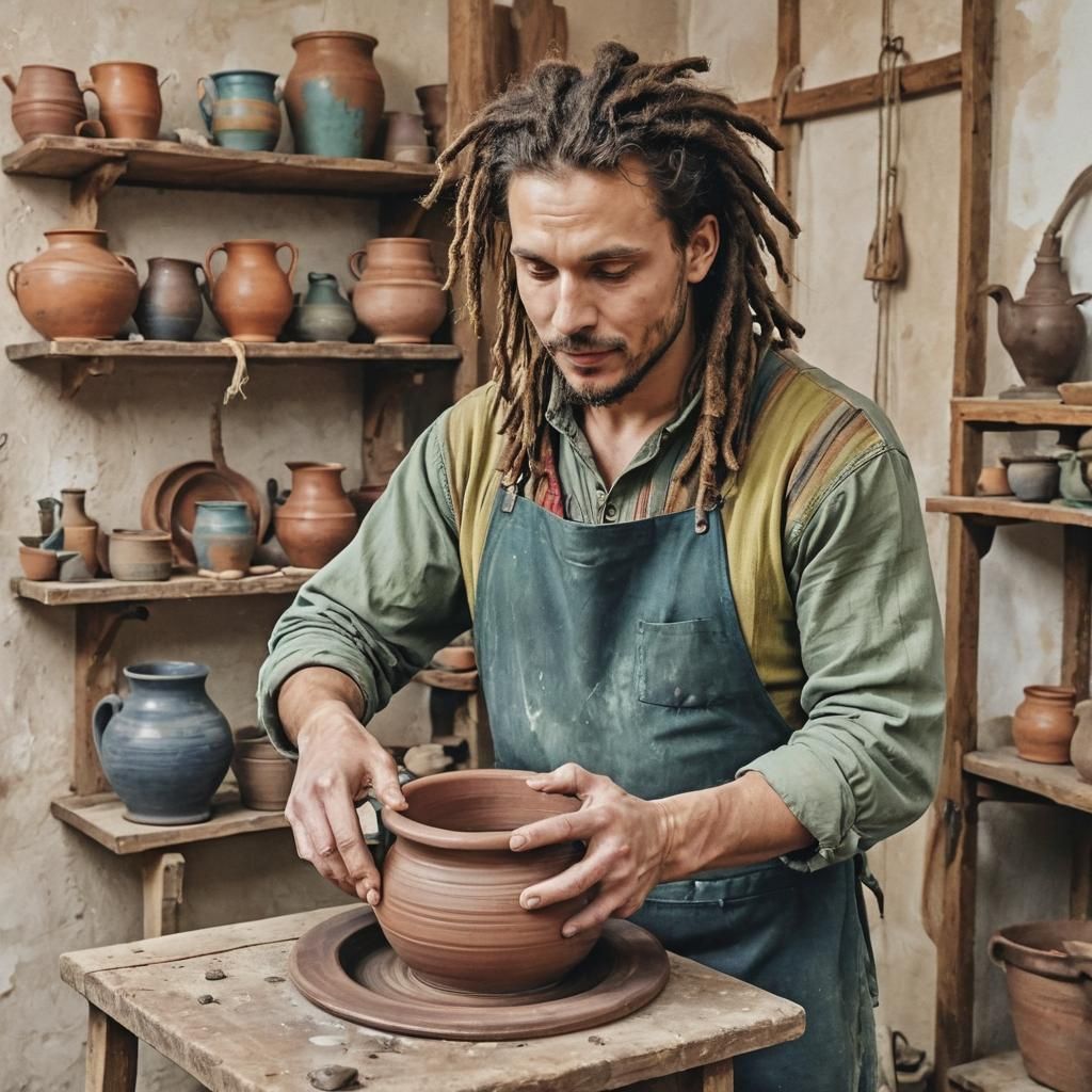 Young Potter Creates Jug in Watercolor Sketch