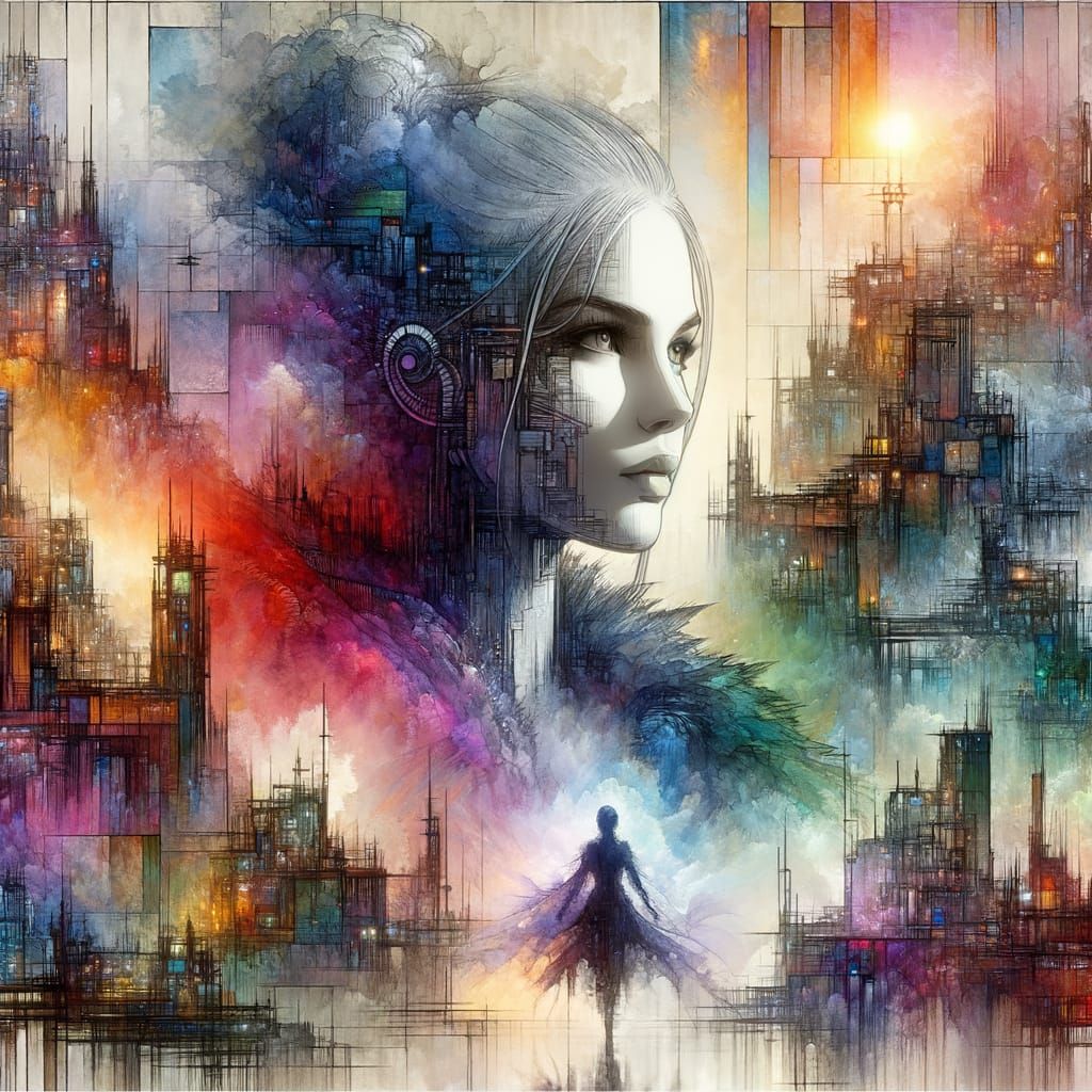 Cyberpunk Woman in a Maximalist Digital Painting