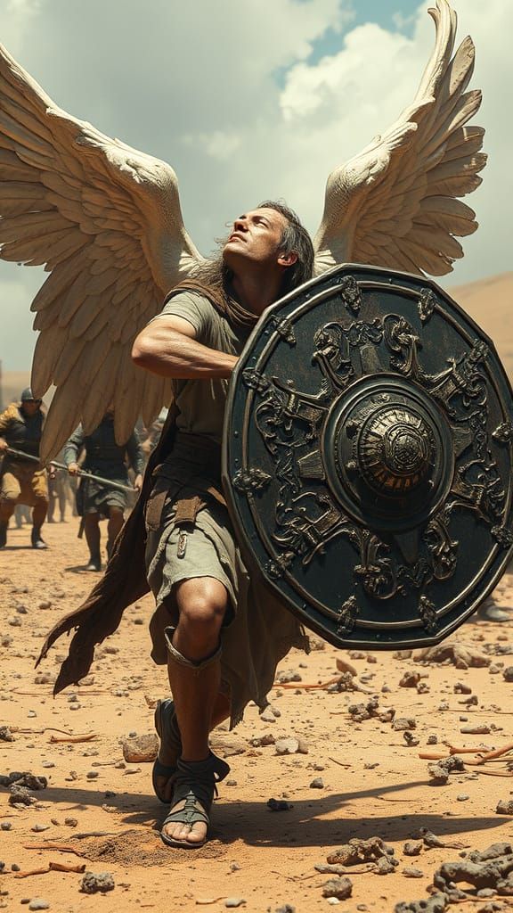 Fallen Angel Drags Shield Across Scorched Earth