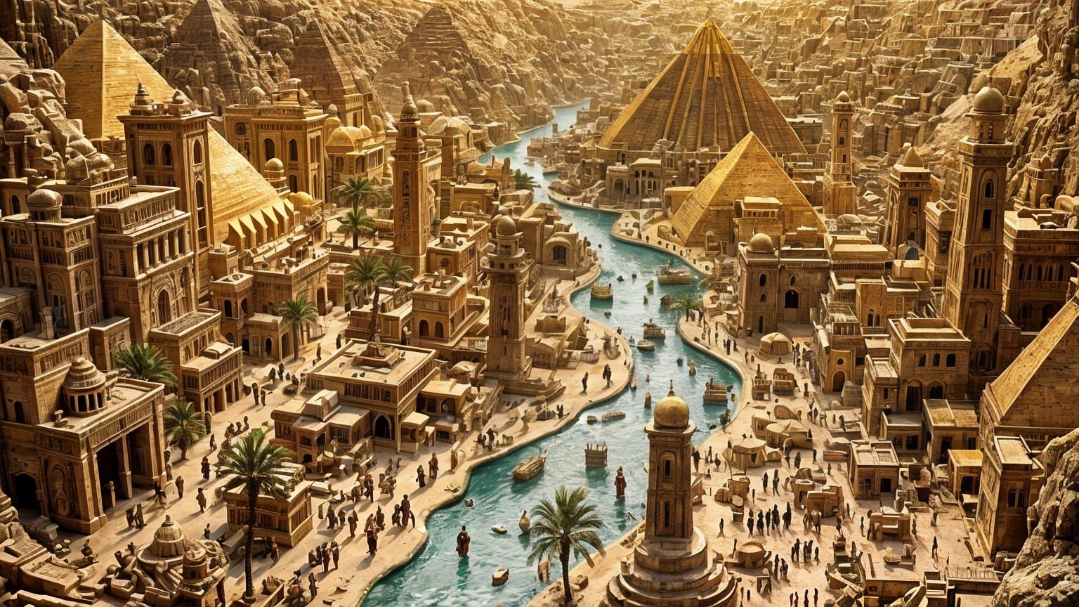Ancient Egyptian Metropolis on Golden Papyrus