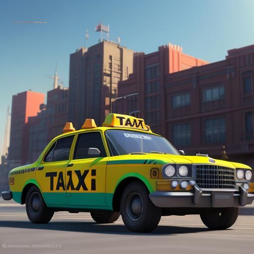 Taxi in Pixar Disney 3D Digital Art Style