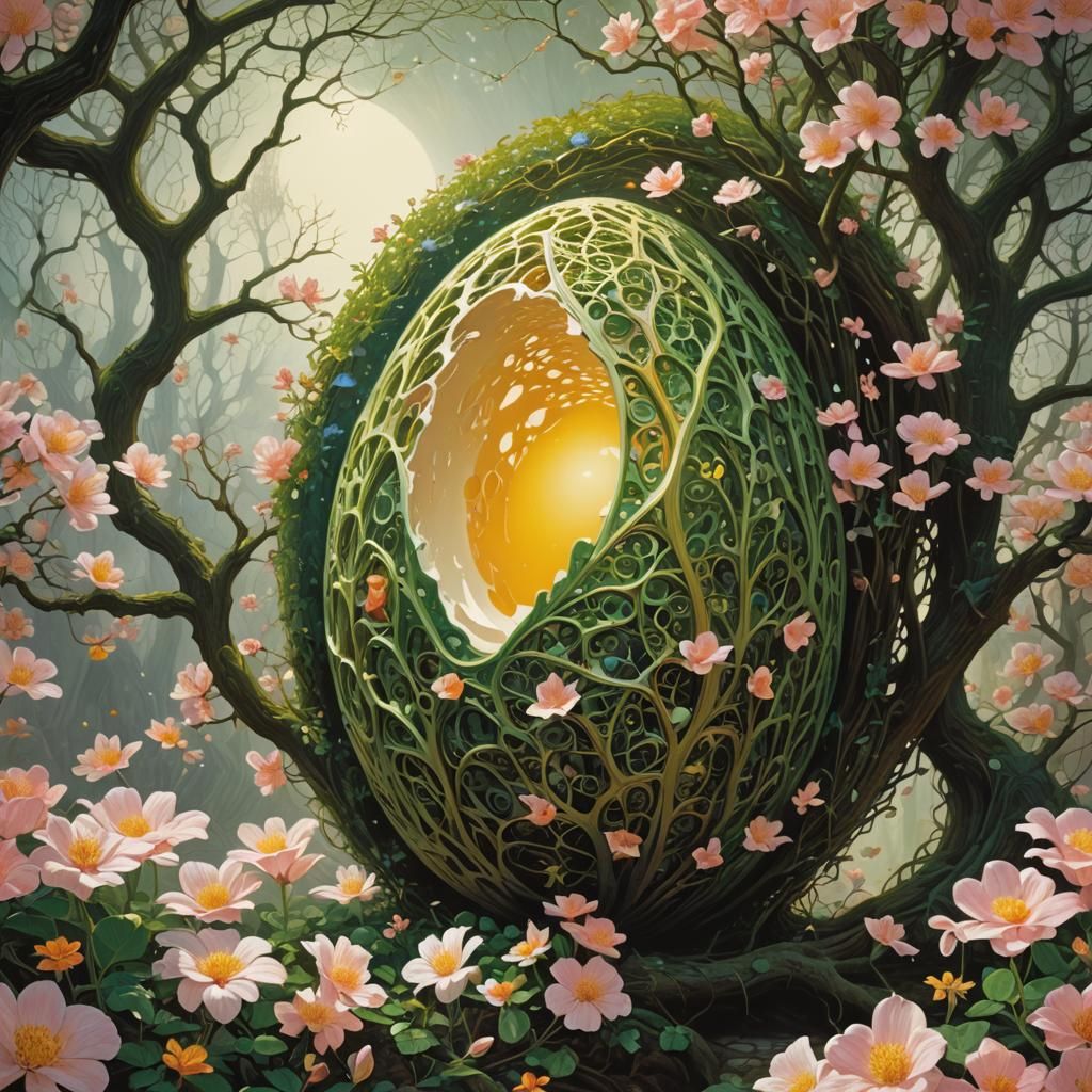 Ethereal Egg in Bloom, Surrealist Illustration