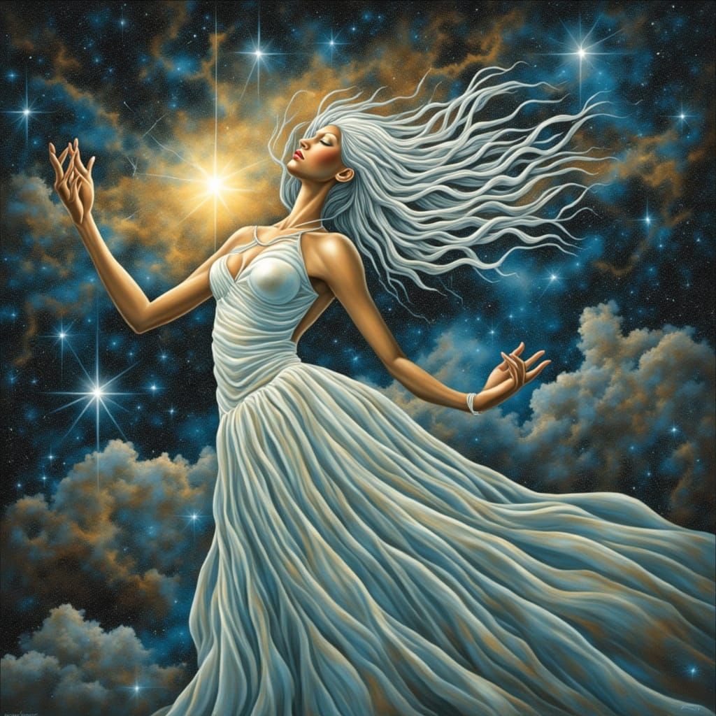 Celestial Woman in Nebula Inspired by Alphonse Mucha