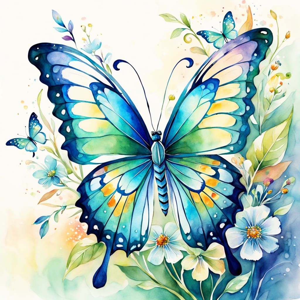 Ethereal Butterfly Portrait in Delicate Watercolor