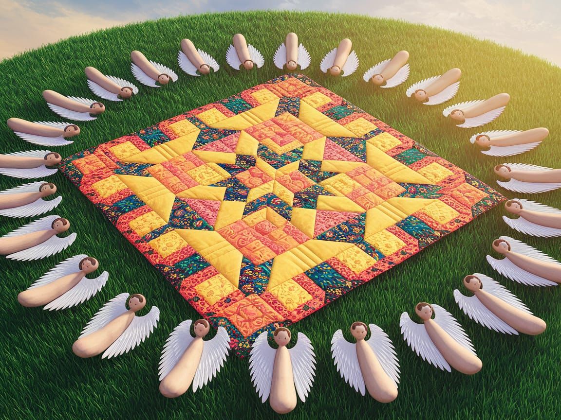 Angelic Quilt in a Vibrant Garden Scene