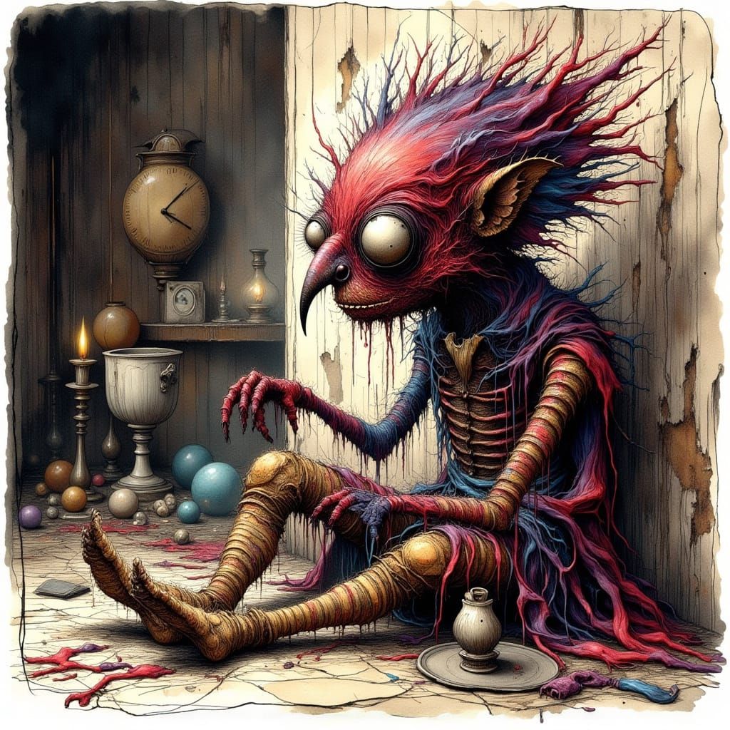 Funny Monster in Darkly Whimsical Horror Comic Style