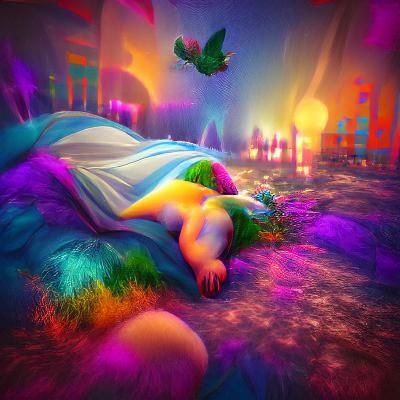 Dream World Asleep: Colorful Iridescent Volumetric Lighting