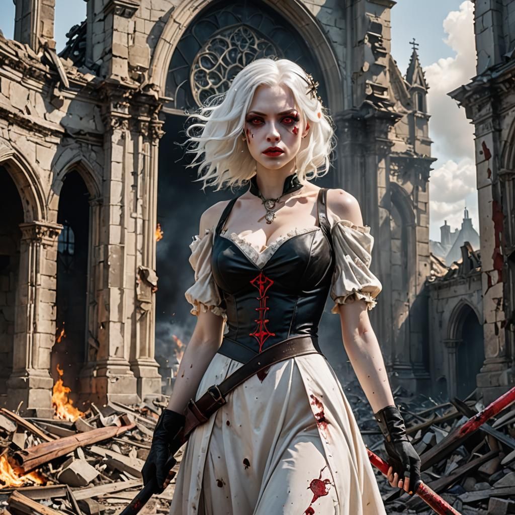 Albino Bride Emerges from Burning Church Ruins