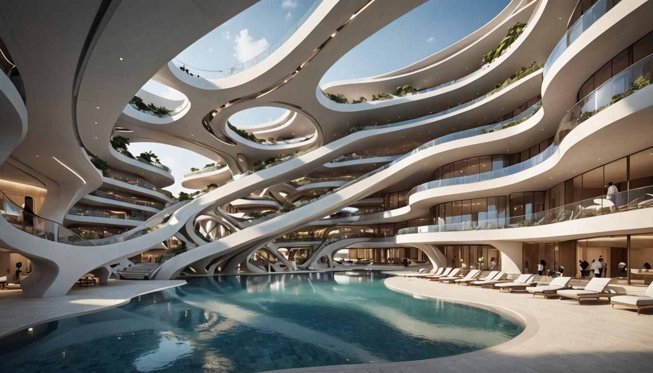 Futuristic Beach Resort Architecture with Fluid Forms