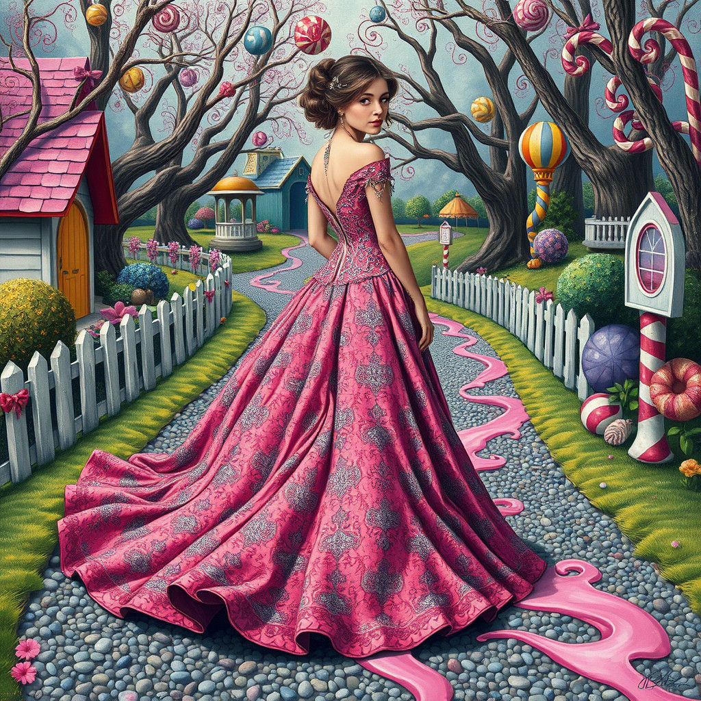 Woman in Lavish Gown in Candyland Wonderland