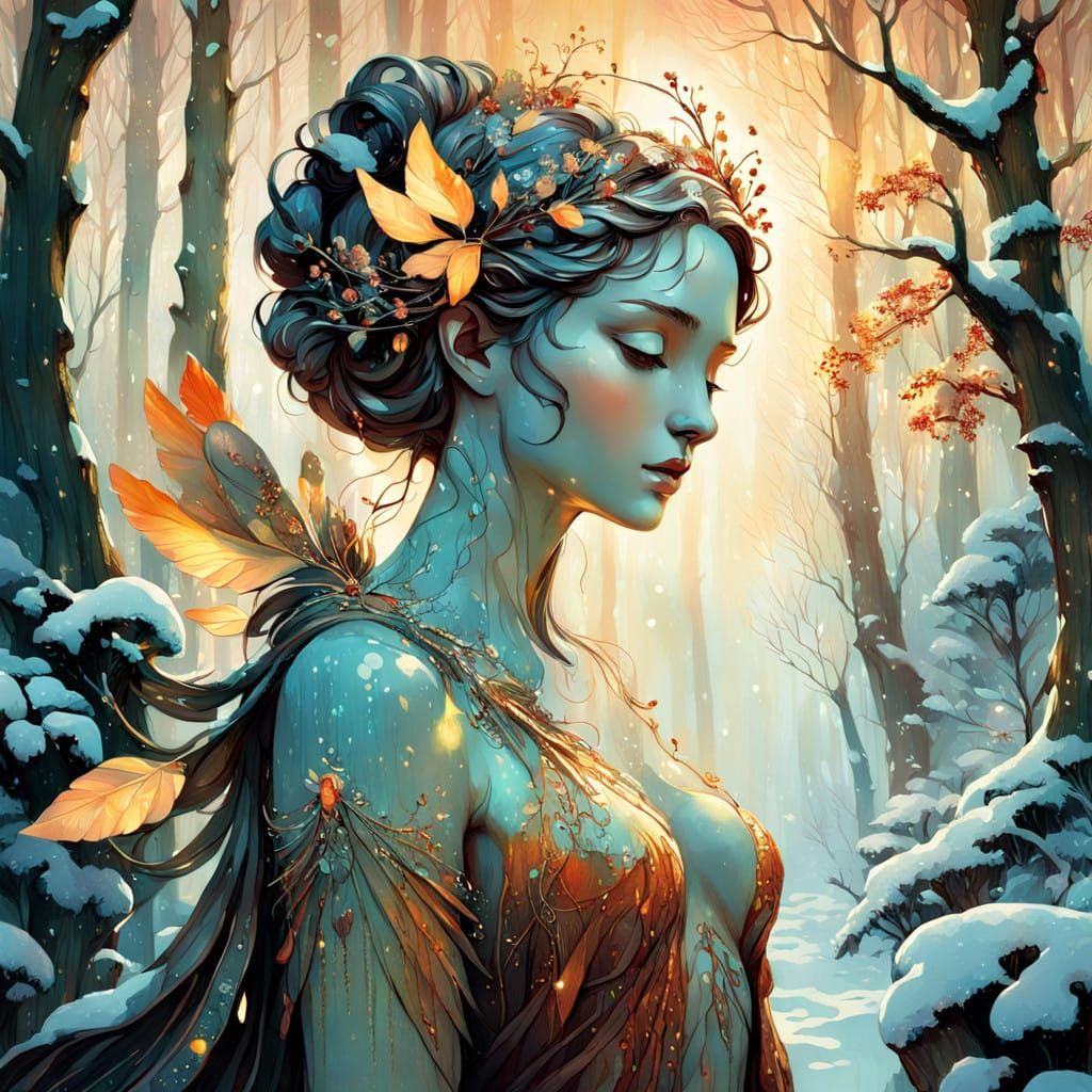 Sculpture in Woodland Glade with Warm Hues