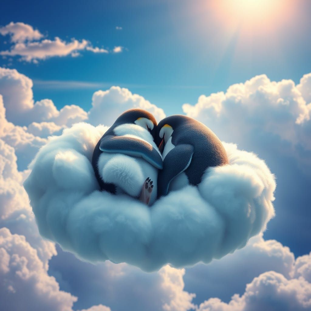 Serene Penguin on a Plush Cloud