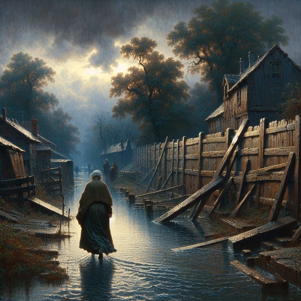 Ominous Canal Scene in Romanticism Style