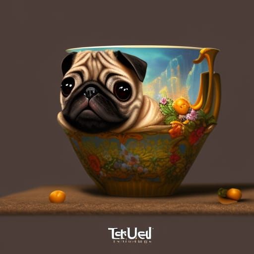 Detailed Teacup Pug Fantasy Concept Art