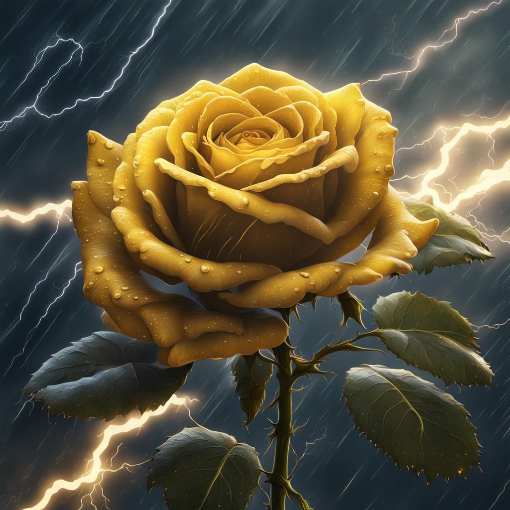 Yellow Rose Ablaze with Lightning: Fantasy Concept Art