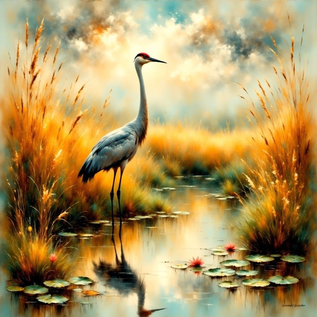 Waterbirds in a Serene Marsh Landscape