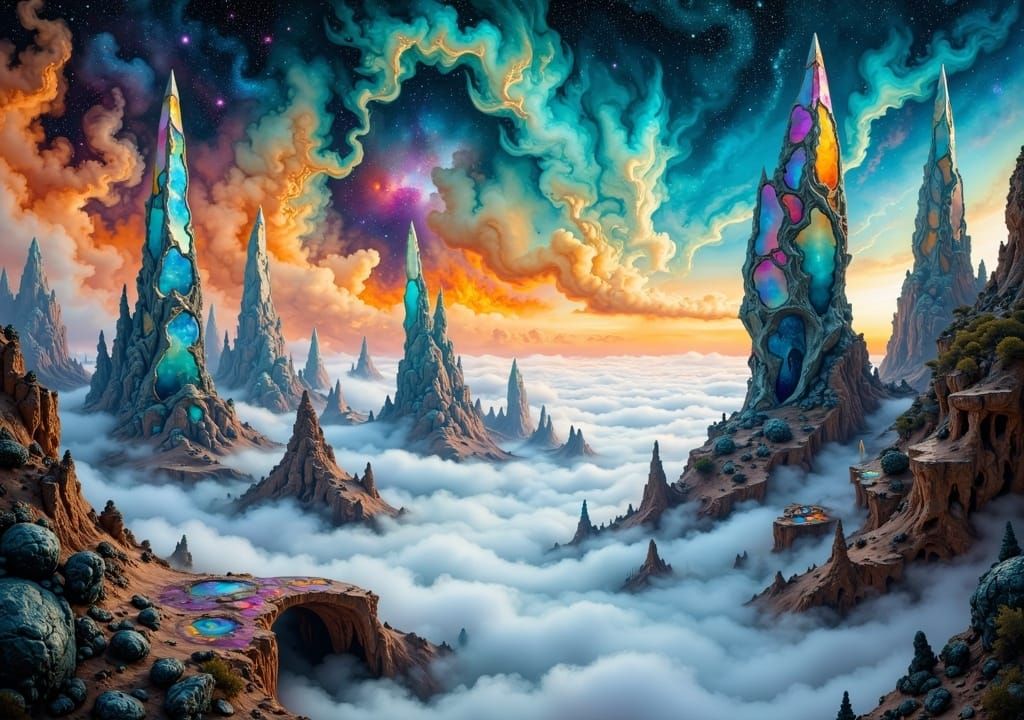 Dreamlike Landscape with Crystal Spires, Hyperkraximalist St...