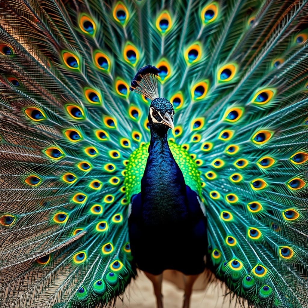 Majestic Peacock Showcasing Vivid Iridescent Feathers