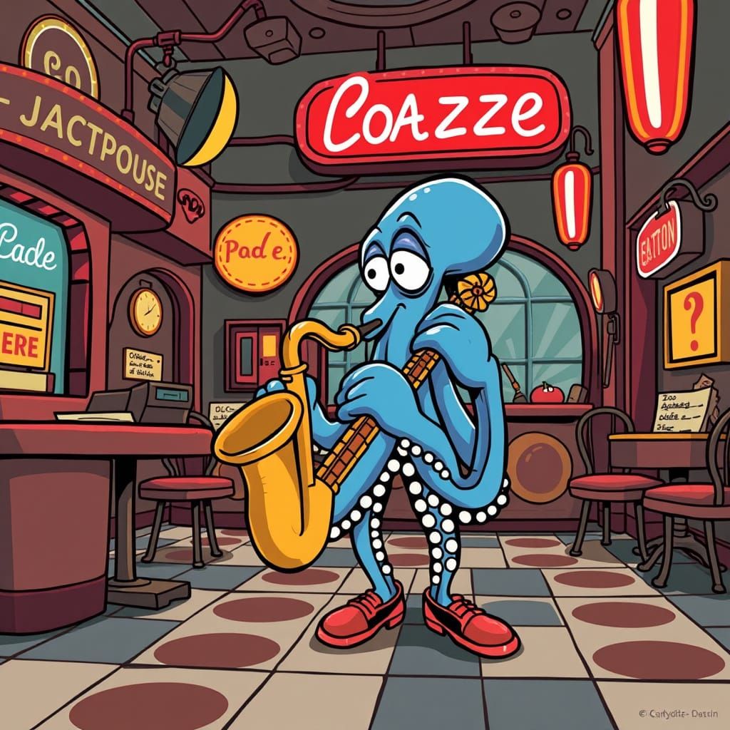 Ruberhose Octopus Plays Saxophone in Jazz Club