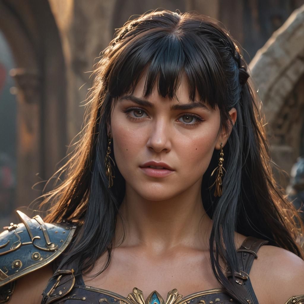 Xena, Warrior Princess Portrait in Art Nouveau Style