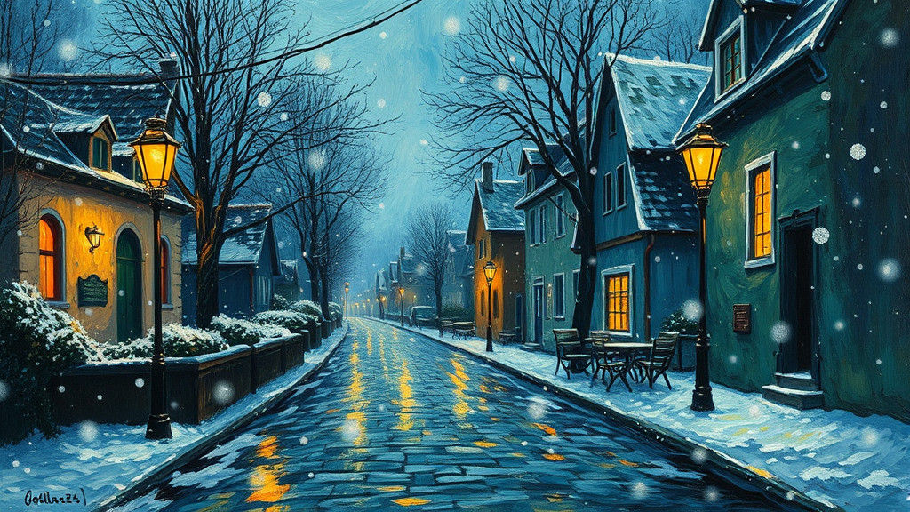 Village Street in Van Gogh's Post-Impressionist Style