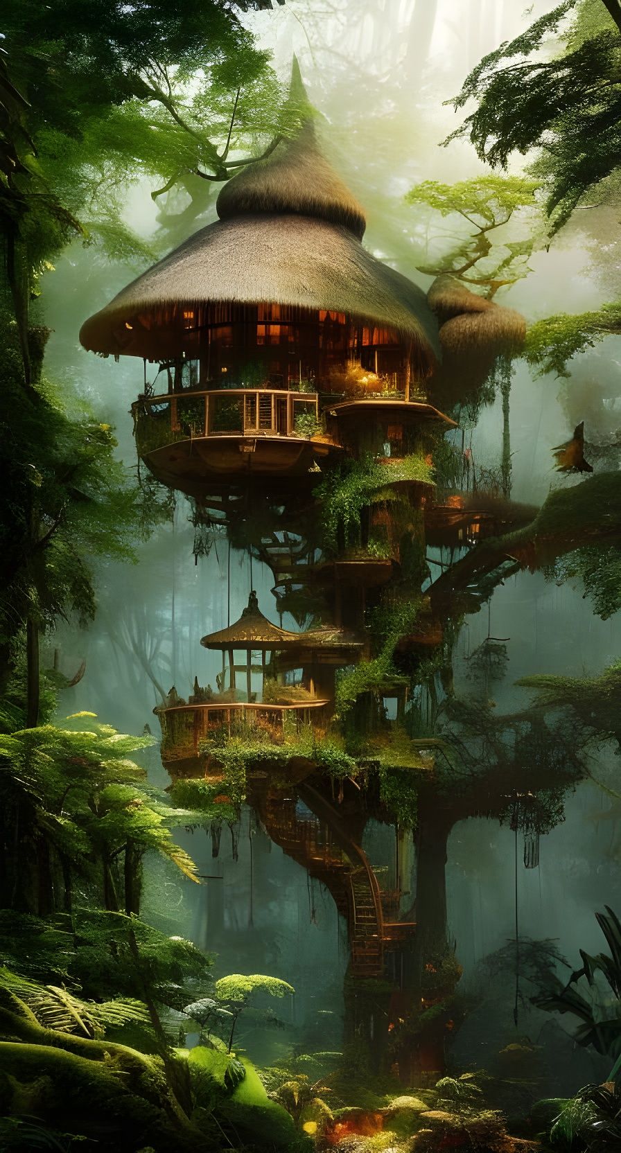 Epic Jungle Elf Treehouse at Sunset