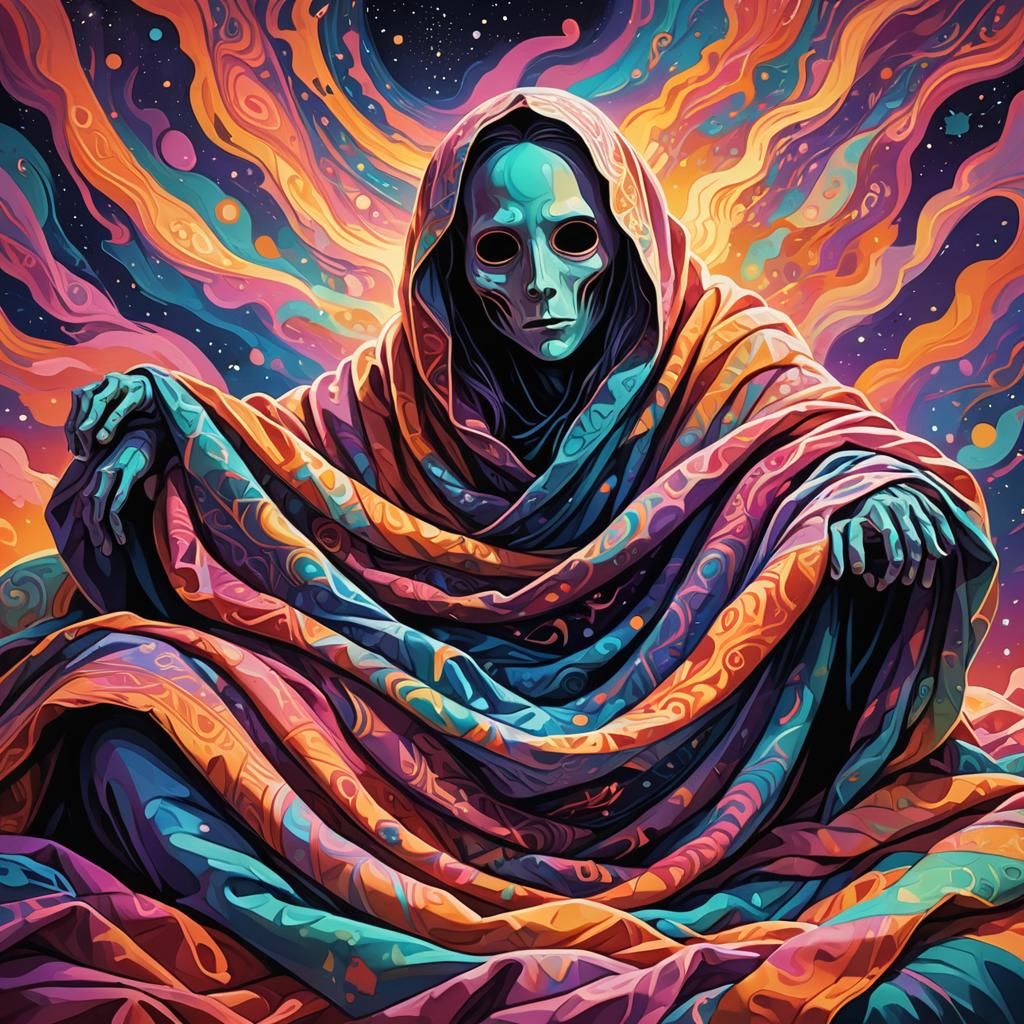 Ghost on Sofa in Neo-Expressionist Astral Illustration