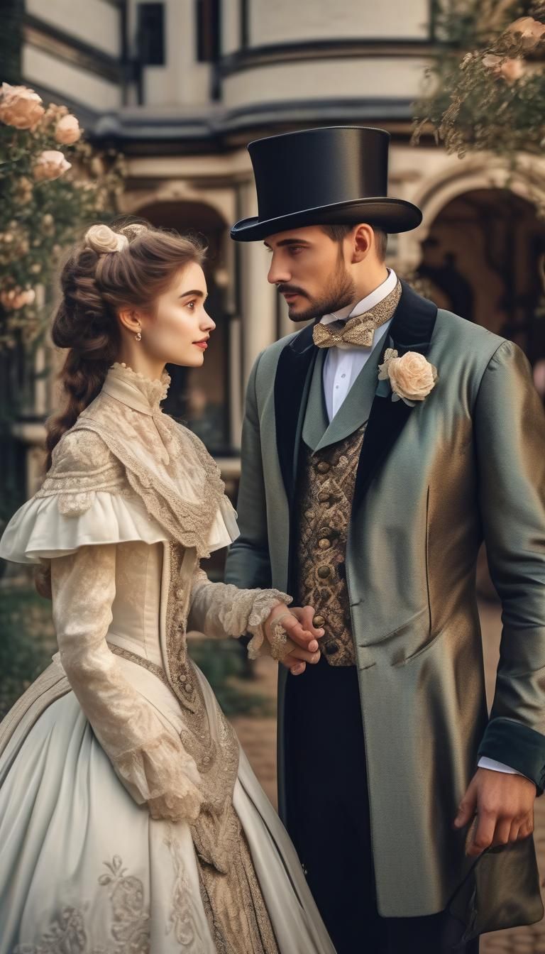 Victorian Romance: Elegant Couple in Period Clothing