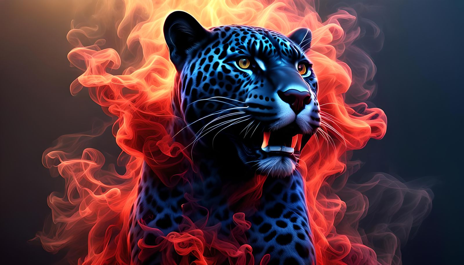 Black Jaguar Rendered in Colored Smoke