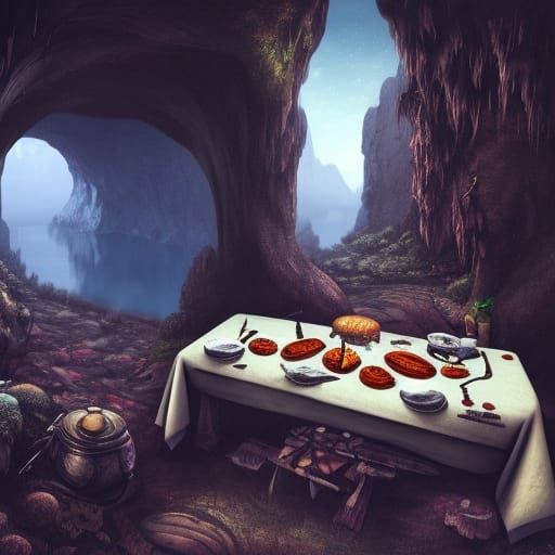 Fantastical Cave Interior with Dinner Setting
