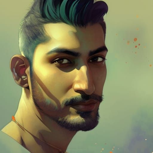 Dramatic Portrait of Desi Man in Watercolor Style