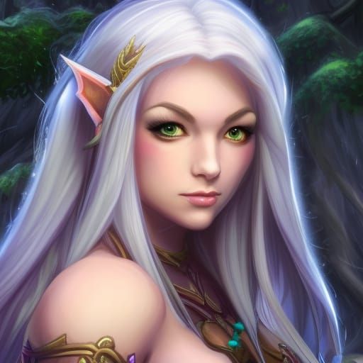 Beautiful Elf RPG Character in Forest, Detailed Art